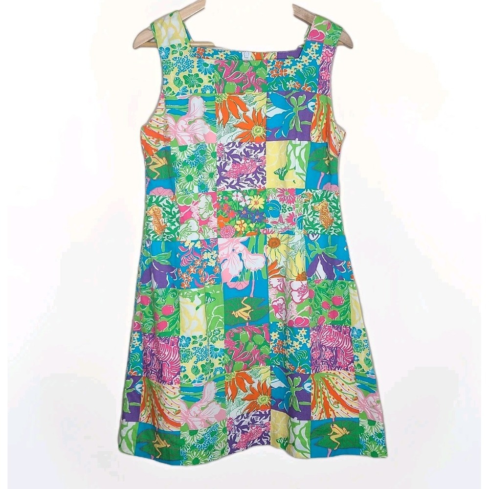 Vintage Lilly Pulitzer Dress Women's Patchwork Shift Lined Spring Floral Retro